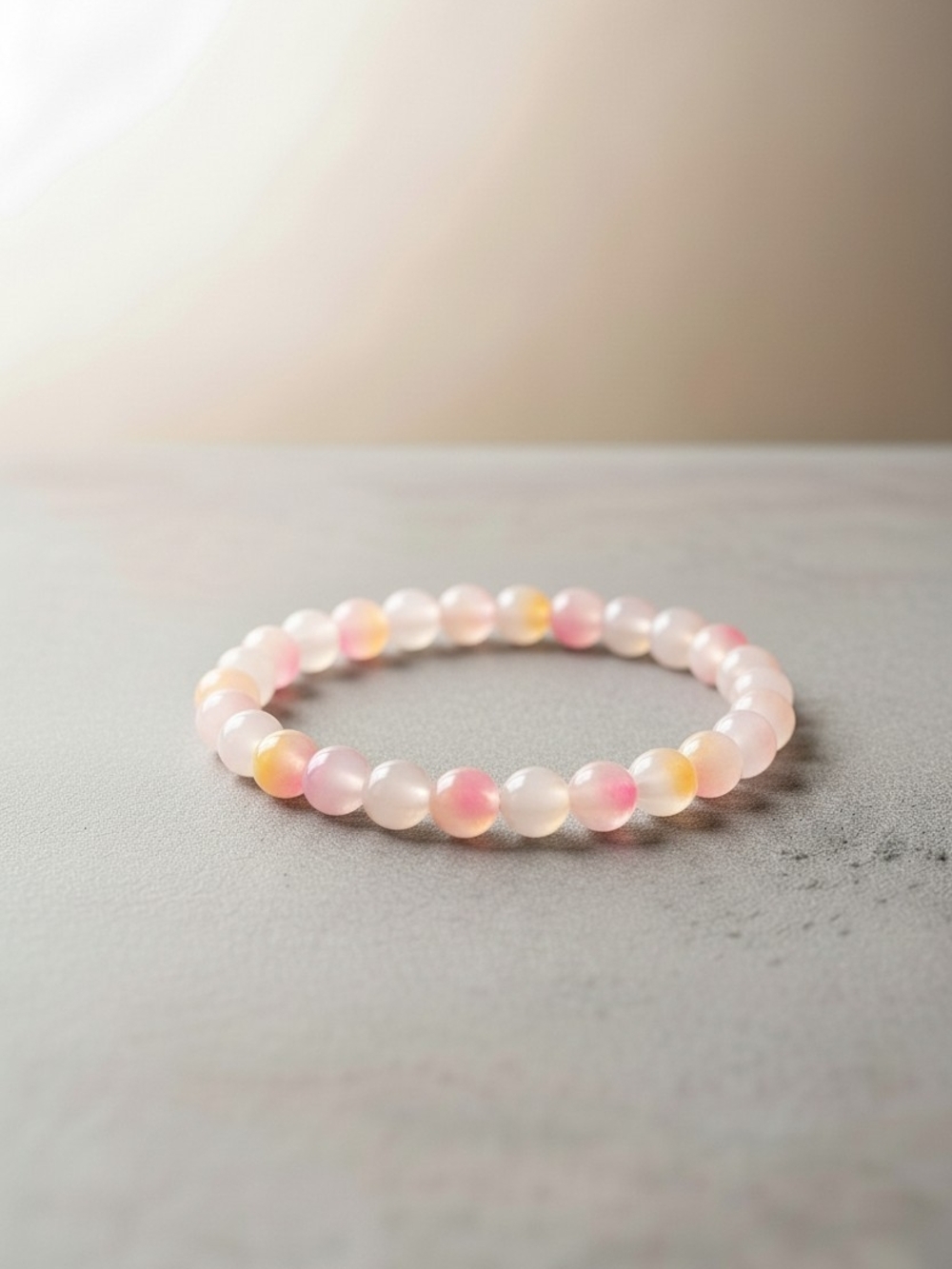 Delicate Pink Beaded Stretch Bracelet with Soft Yellow Accents